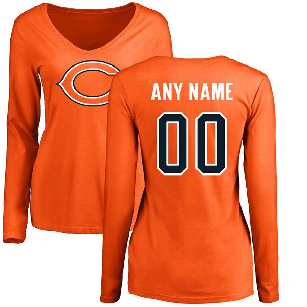 Women Chicago Bears NFL Pro Line Orange Custom Name and Number Logo Slim Fit Long Sleeve T-Shirt